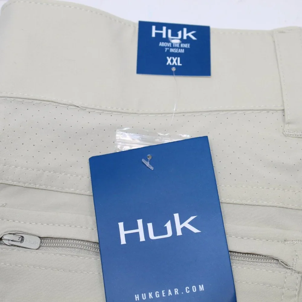 HUK Next Level Performance NWT Men's 2XL XXL Khaki Fishing Shorts w/7" inseam - Picture 5 of 9